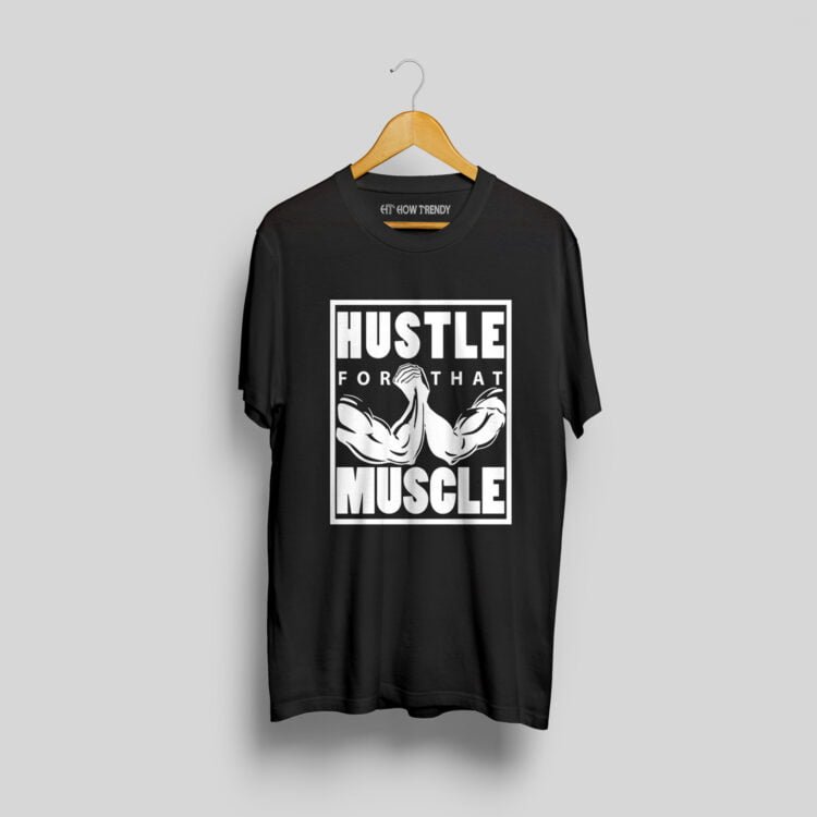 Hustle for muscle Printed Men's Round Neck T-Shirt - Black