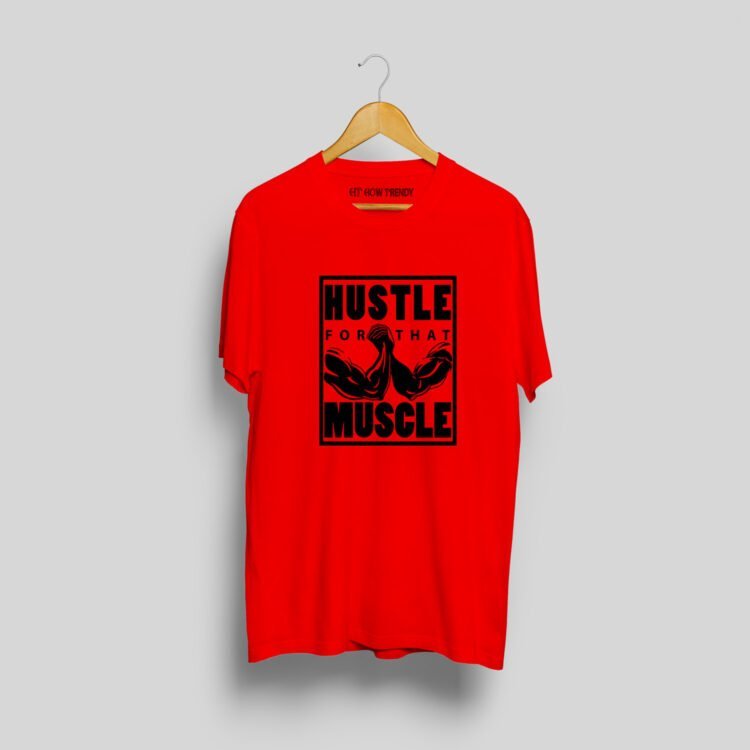 Hustle for muscle Printed Men's Round Neck T-Shirt - Red
