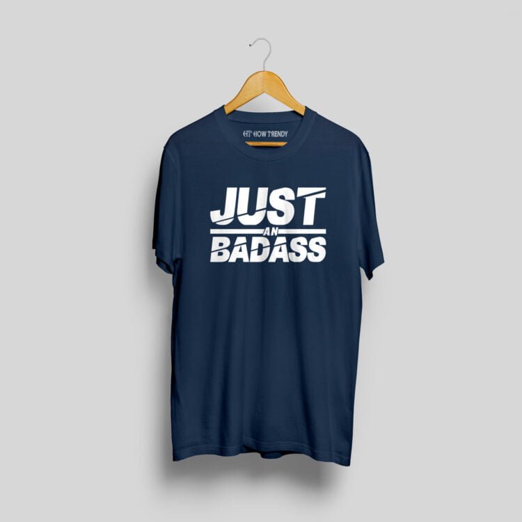 JUST AN BADASS Printed Men's Round Neck T-Shirt - Navy Blue