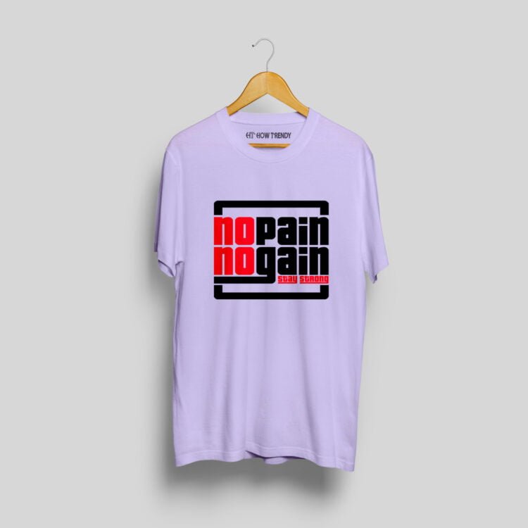 No Pain No Gain Printed Men's Round Neck T-Shirt - Purple
