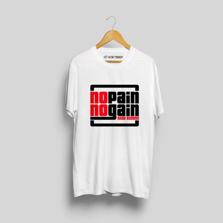 No Pain No Gain Printed Men's Round Neck T-Shirt - White
