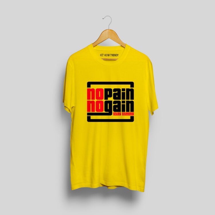 No Pain No Gain Printed Men's Round Neck T-Shirt - Yellow