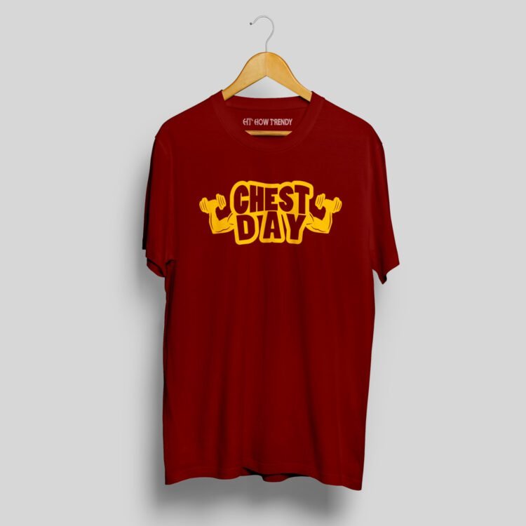 Chest Day Printed Men's Round Neck T-Shirt - Maroon
