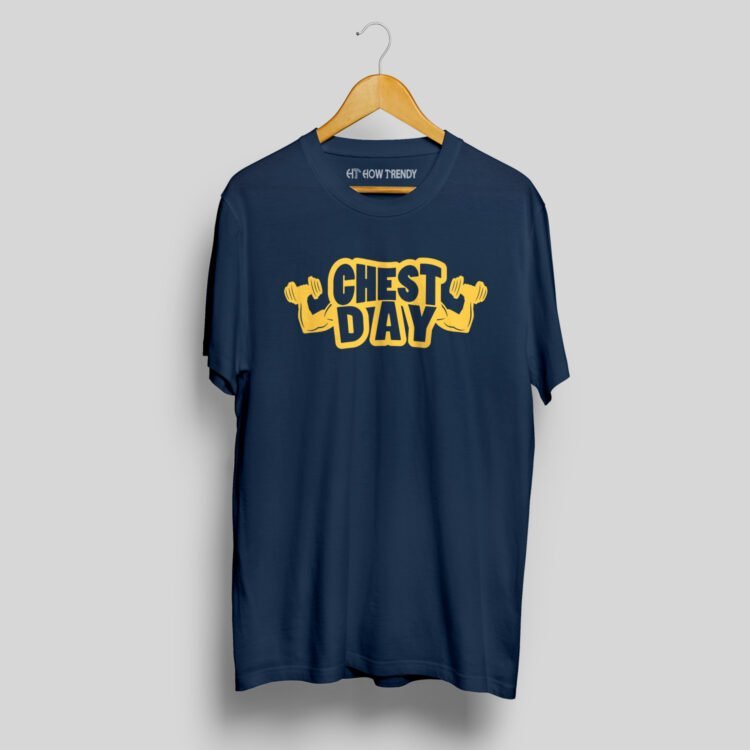 Chest Day Printed Men's Round Neck T-Shirt - Navy Blue