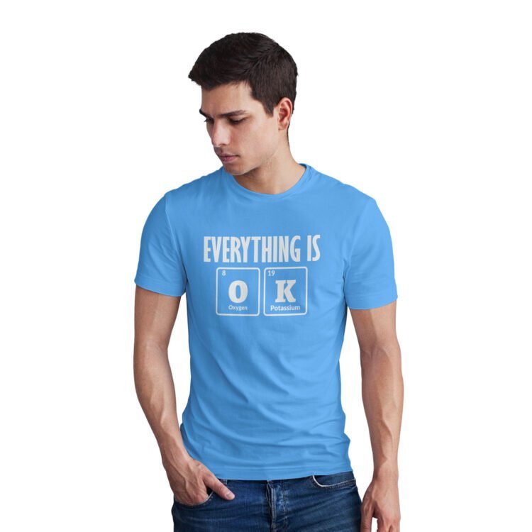Every Thing Is Ok Printed Men Round Neck T-Shirt - Blue