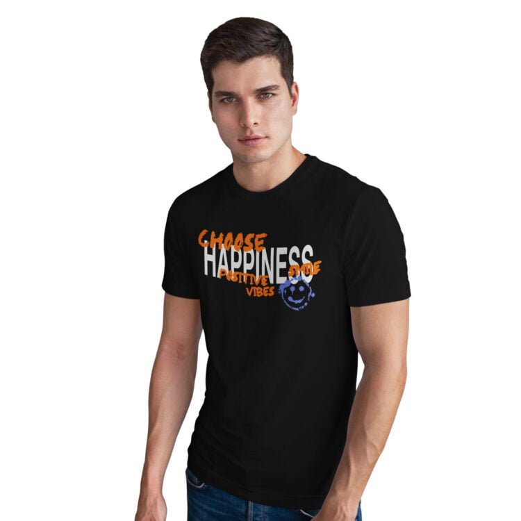Choose Happiness Printed Men Round Neck T-Shirt - Black