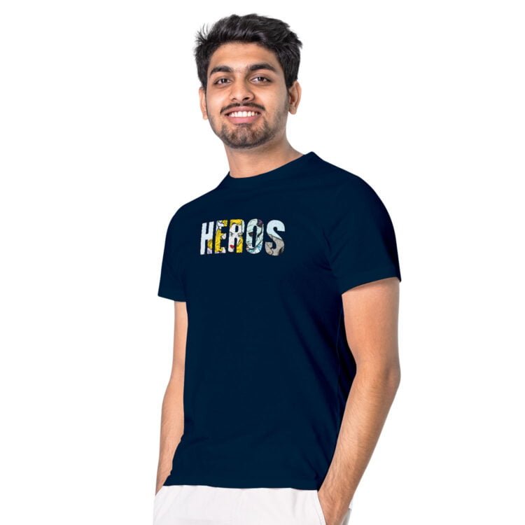 How Trendy Hero Printed Men's Round Neck T-Shirt - Navy Blue