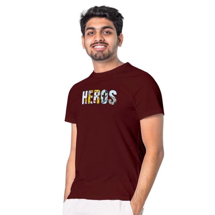 How Trendy Hero Printed Men's Round Neck T-Shirt - Maroon