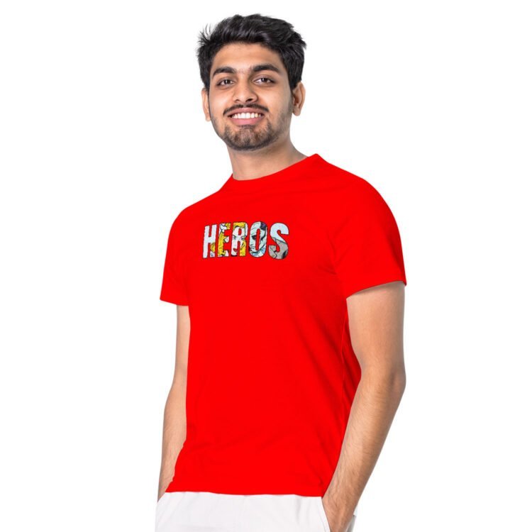 How Trendy Hero Printed Men's Round Neck T-Shirt - Red