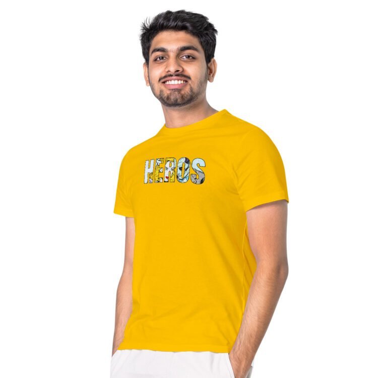 How Trendy Hero Printed Men's Round Neck T-Shirt - Yellow