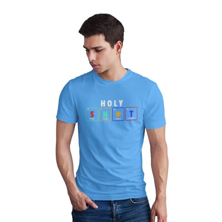 Holy Shit Printed Men's Round Neck T-Shirt - Blue