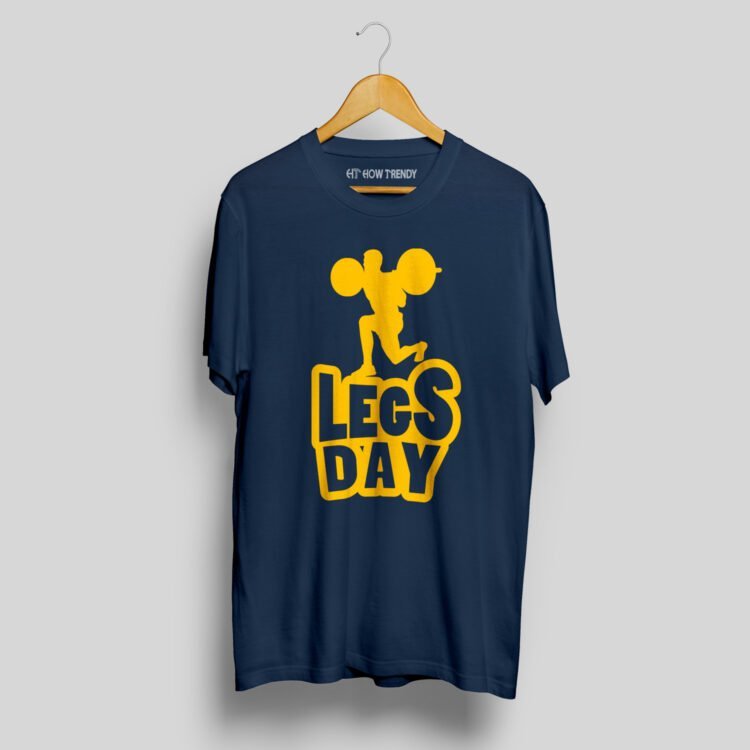 Legs Day Printed Men's Round Neck T-Shirt - Navy Blue