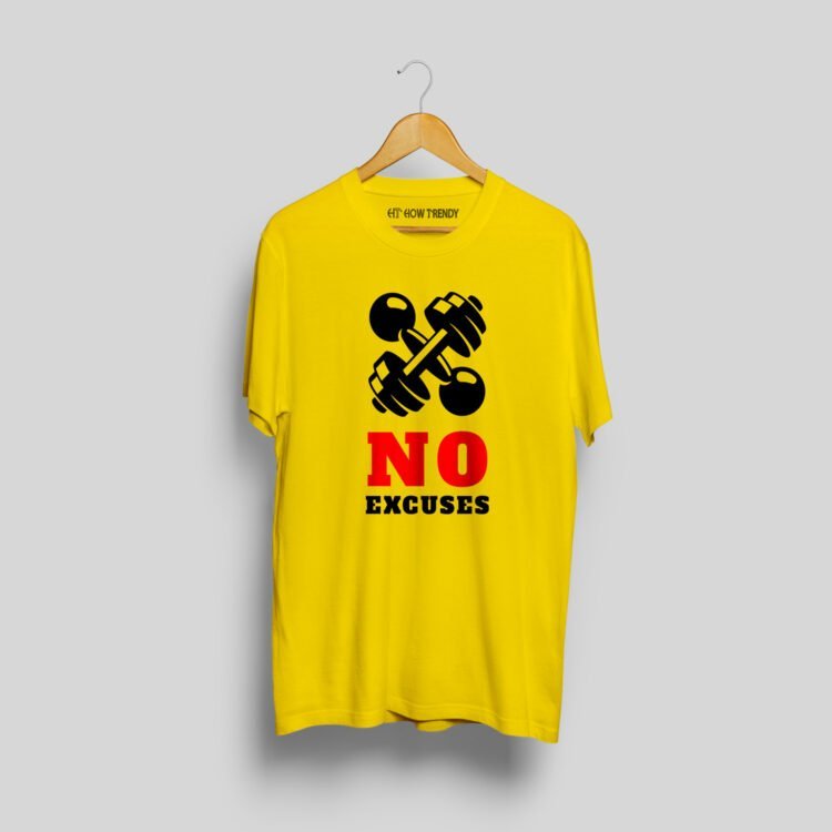 NO EXCUSES Printed Men's Round Neck T-Shirt - Yellow