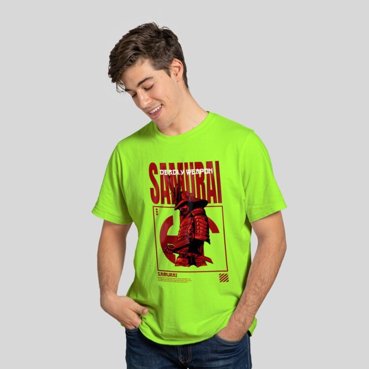 Samurai Printed Men's Round Neck T-Shirt - Green