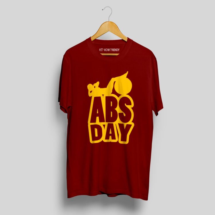 Abs Day Printed Men's Round Neck T-Shirt - Maroon