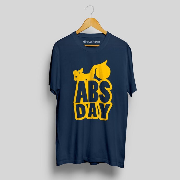 Abs Day Printed Men's Round Neck T-Shirt - Navy Blue