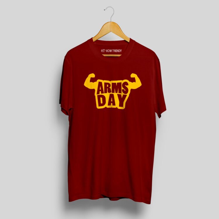 Arms Day Printed Men's Round Neck T-Shirt - Maroon