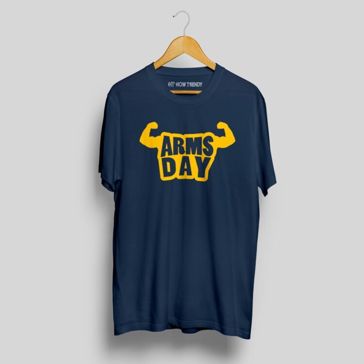 Arms Day Printed Men's Round Neck T-Shirt - Navy Blue