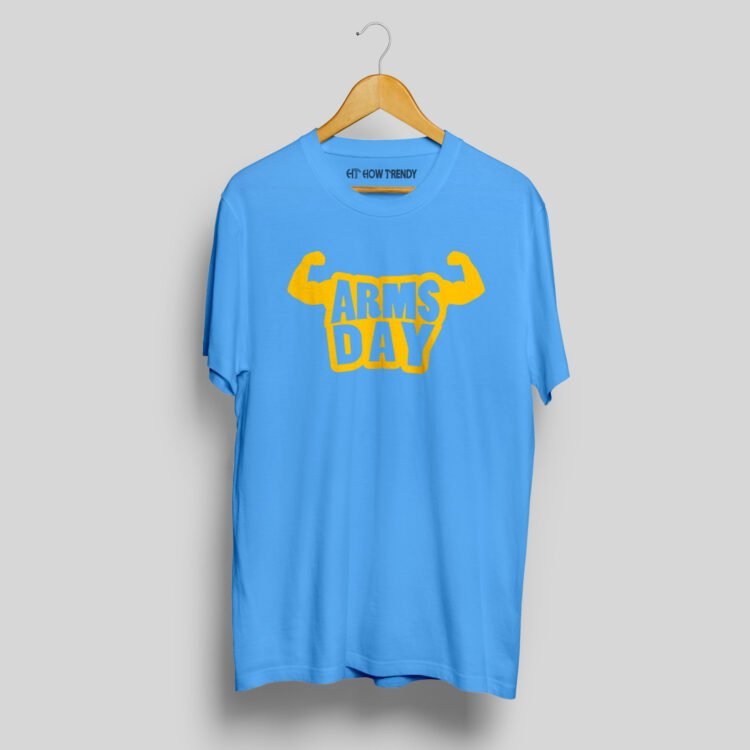Arms Day Printed Men's Round Neck T-Shirt - Blue