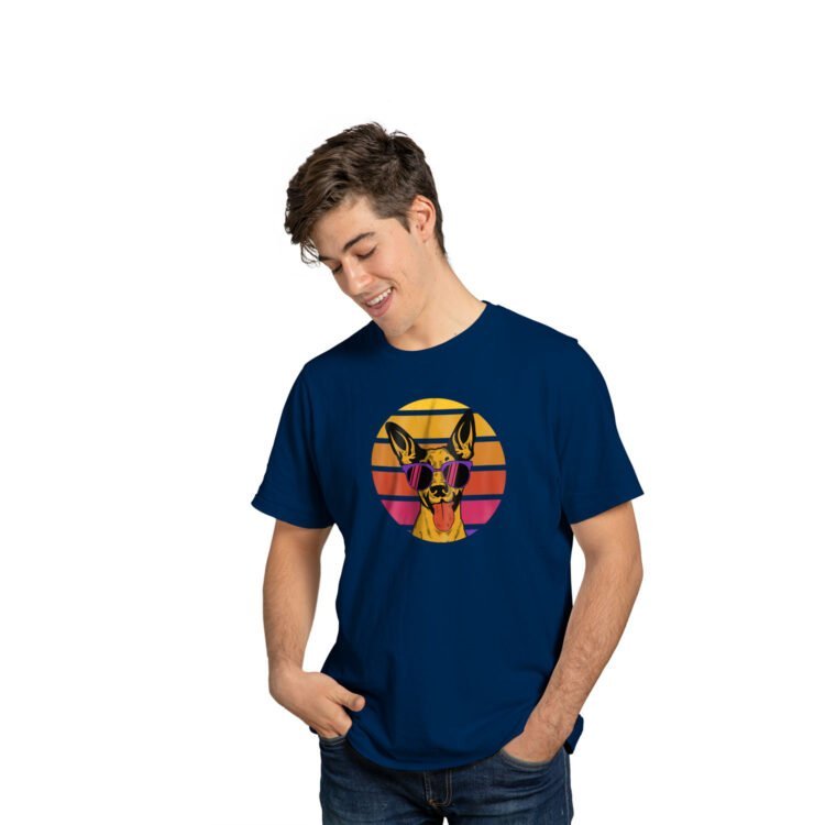How Trendy's Dog Printed Men's Round Neck T-Shirt - Navy Blue