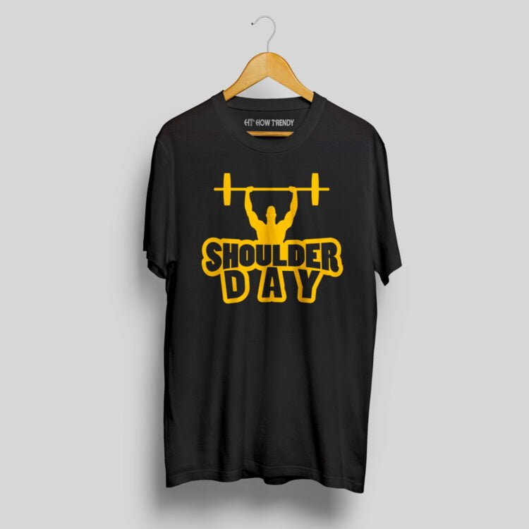 Shoulder Day Printed Men's Round Neck T-Shirt - Black