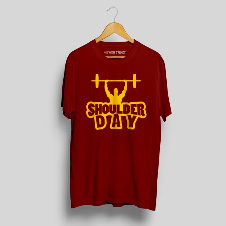 Shoulder Day Printed Men's Round Neck T-Shirt - Maroon