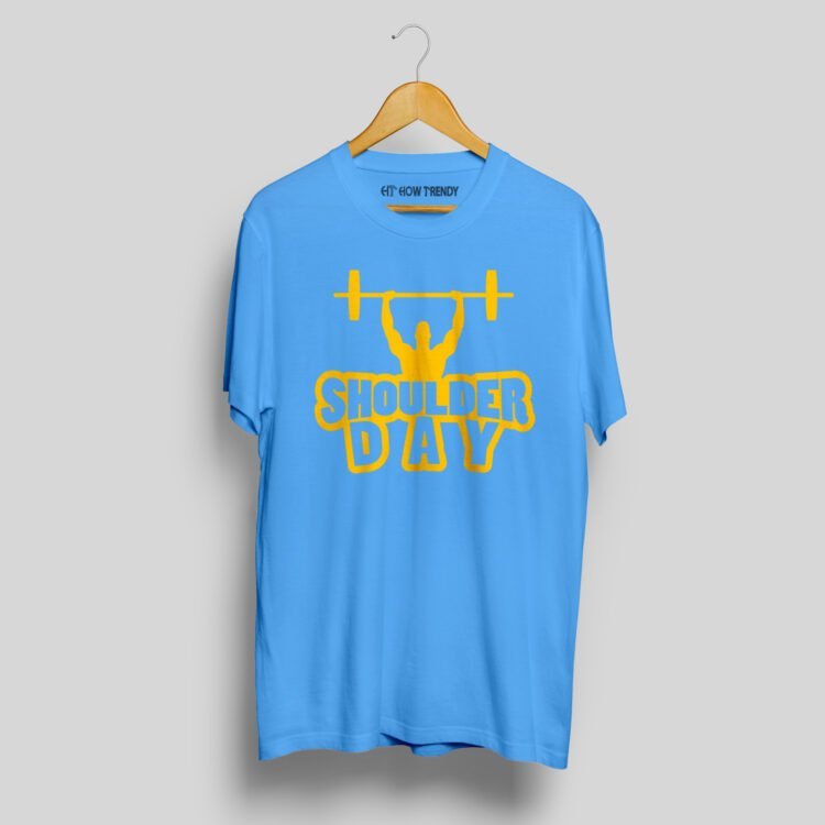 Shoulder Day Printed Men's Round Neck T-Shirt - Blue