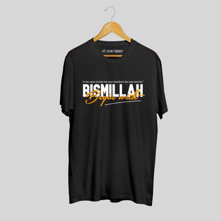 How Trendy Bismillah Half Sleeves Round Neck T-Shirt - Black