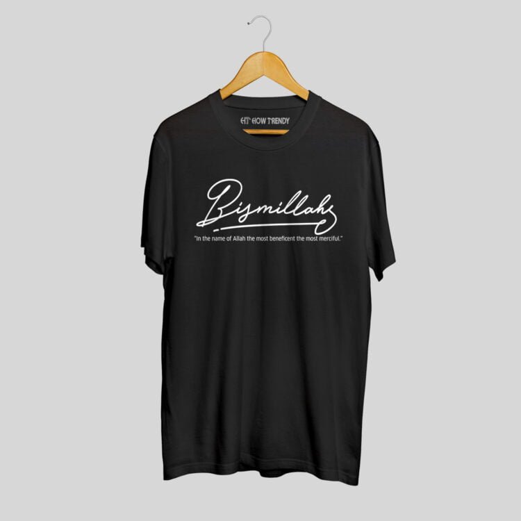 How Trendy "Bismillah" Half Sleeves Round Neck T-Shirt - Black