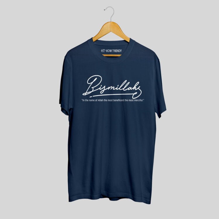 How Trendy "Bismillah" Half Sleeves Round Neck T-Shirt - Navy Blue