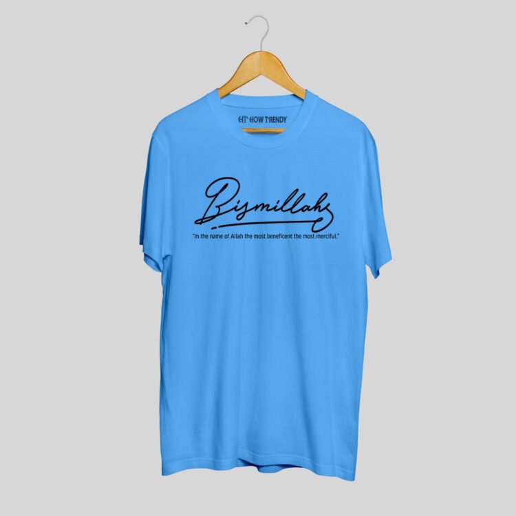 How Trendy "Bismillah" Half Sleeves Round Neck T-Shirt - Blue