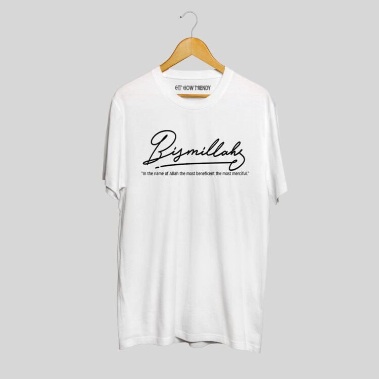 How Trendy "Bismillah" Half Sleeves Round Neck T-Shirt - White
